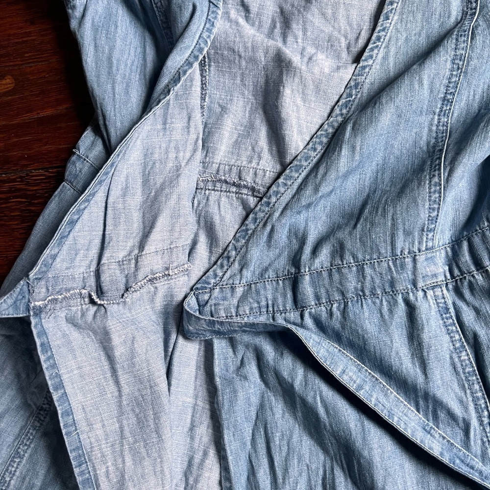 MADEWELL Women's Dress XS Blue Chambray Shirred-Sleeve Wrap Waist Elsworth Wash - Picture 4 of 8